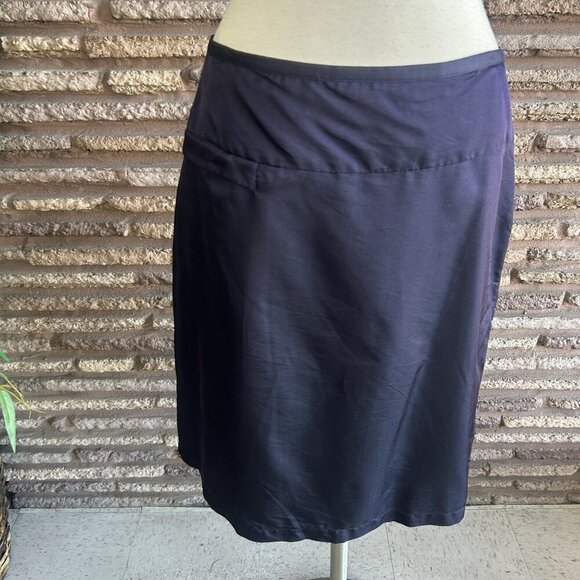 Calvin Klein Vintage Navy Blue Silk Blend Drop Waist Straight Skirt Size 12 - Picture 5 of 10